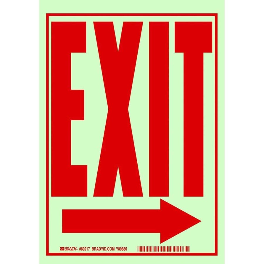 Signage * | Best Reviews Of Brady 10 In. X 7 In. Glow-In-The-Dark Self-Stick Polyester Right-Pointing Arrow Exit Sign