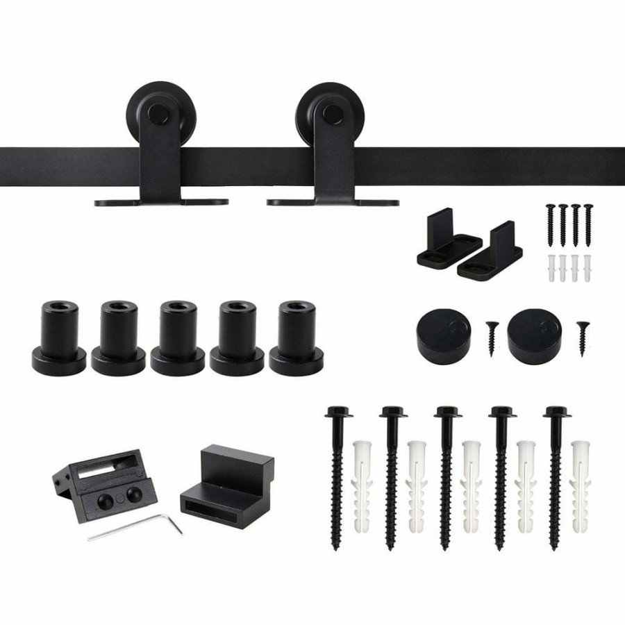 Door Hardware * | Deals Winsoon 6 Ft./72 In. Top Mount Sliding Barn Door Hardware Track Kit For Single Door With Non-Routed Floor Guide Frosted Black