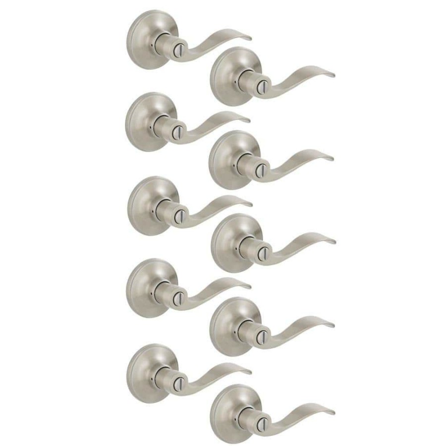 Door Hardware * | Flash Sale Essentials By Schlage Millstreet Satin Nickel Privacy Bed/Bath Door Handle (10-Pack)