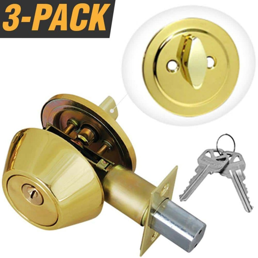 Door Hardware * | Best Deal Premier Lock Solid Brass Entry Door Lock Single Cylinder Deadbolt With 6 Kw1 Keys (3-Pack, Keyed Alike)