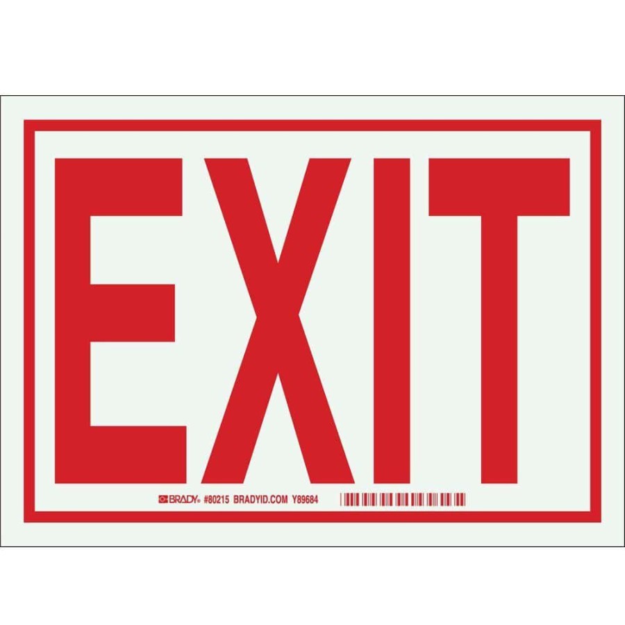 Signage * | Hot Sale Brady 7 In. X 10 In. Glow-In-The-Dark Self-Stick Polyester Exit Sign With Box Around Edge