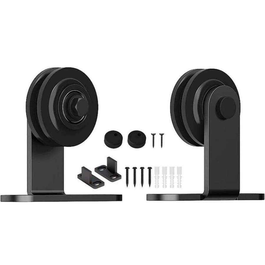 Door Hardware * | Deals Winsoon Black Antique Roller Kit For Sliding Barn Door Hardware System (T Shape Design)