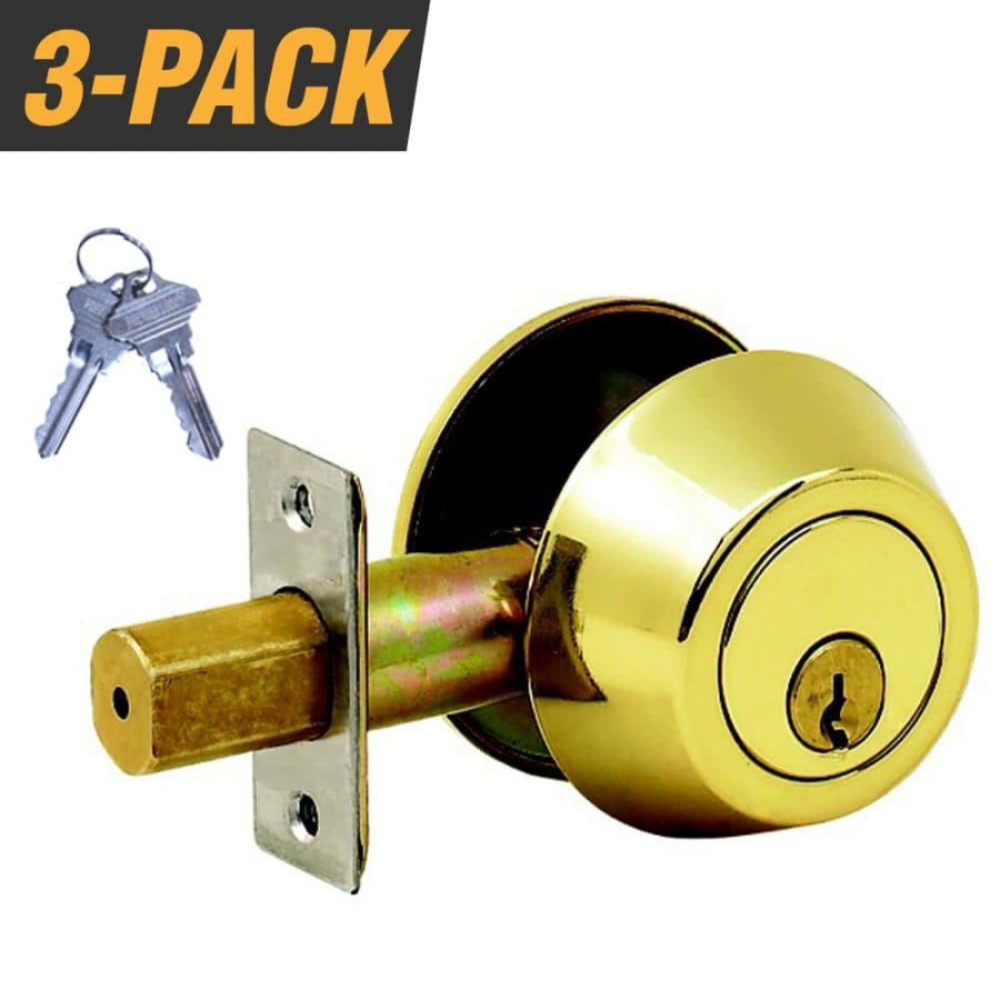 Door Hardware * | Cheap Premier Lock Brass Grade 3 Door Lock Single Cylinder Deadbolt With 6 Sc1 Keys (3-Pack, Keyed Alike)