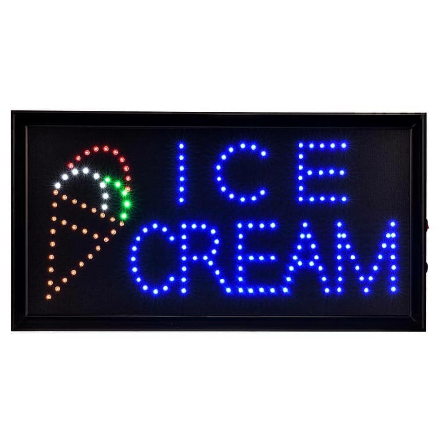 Signage * | Promo Alpine Industries 19 In. X 10 In. Led Rectangular Ice Cream Sign With 2 Display Modes (2-Pack)