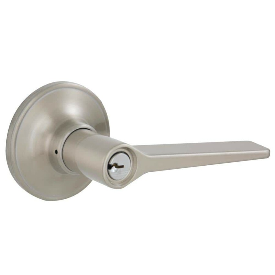 Door Hardware * | Best Reviews Of Essentials By Schlage Vining Satin Nickel Keyed Entry Door Handle