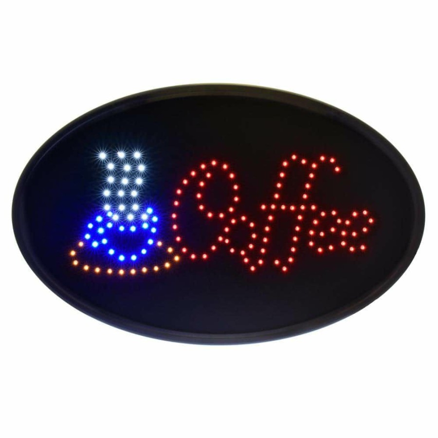 Signage * | Hot Sale Alpine Industries 19 In. X 10 In. Led Oval Coffee Sign (2-Pack)