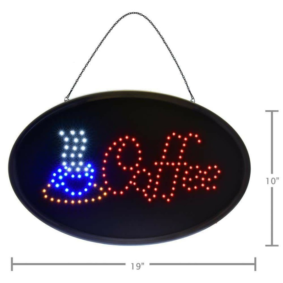 Signage * | Hot Sale Alpine Industries 19 In. X 10 In. Led Oval Coffee Sign (2-Pack)