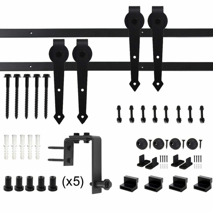 Door Hardware * | Flash Sale Winsoon 6.6 Ft./79 In. Country Style Bypass Steel Sliding Barn Wood Door Hardware Roller Track Kit For Wood And Concrete Wall