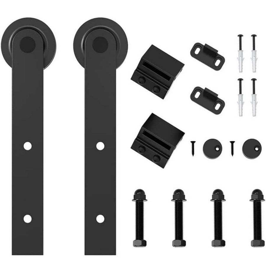 Door Hardware * | Cheapest Winsoon Black Antique Roller Kit For Sliding Barn Door Hardware System (I Shape Design)