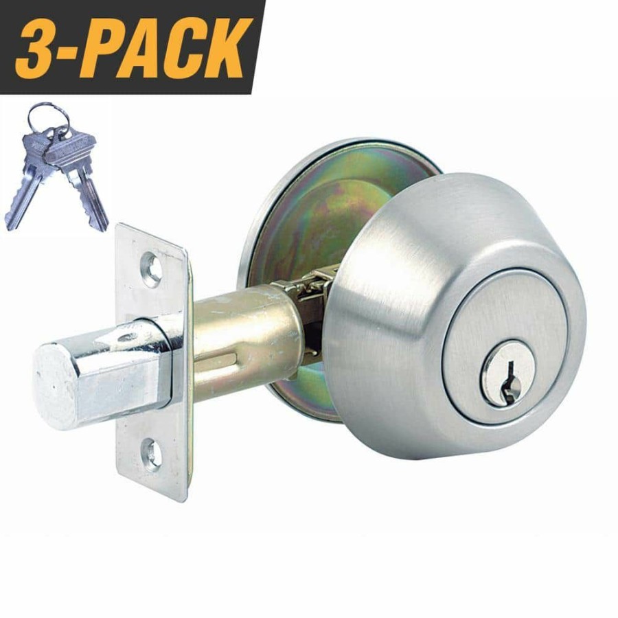 Door Hardware * | Buy Premier Lock Stainless Steel Grade 3 Door Lock Single Cylinder Deadbolt With 6 Sc1 Keys (3-Pack, Keyed Alike)