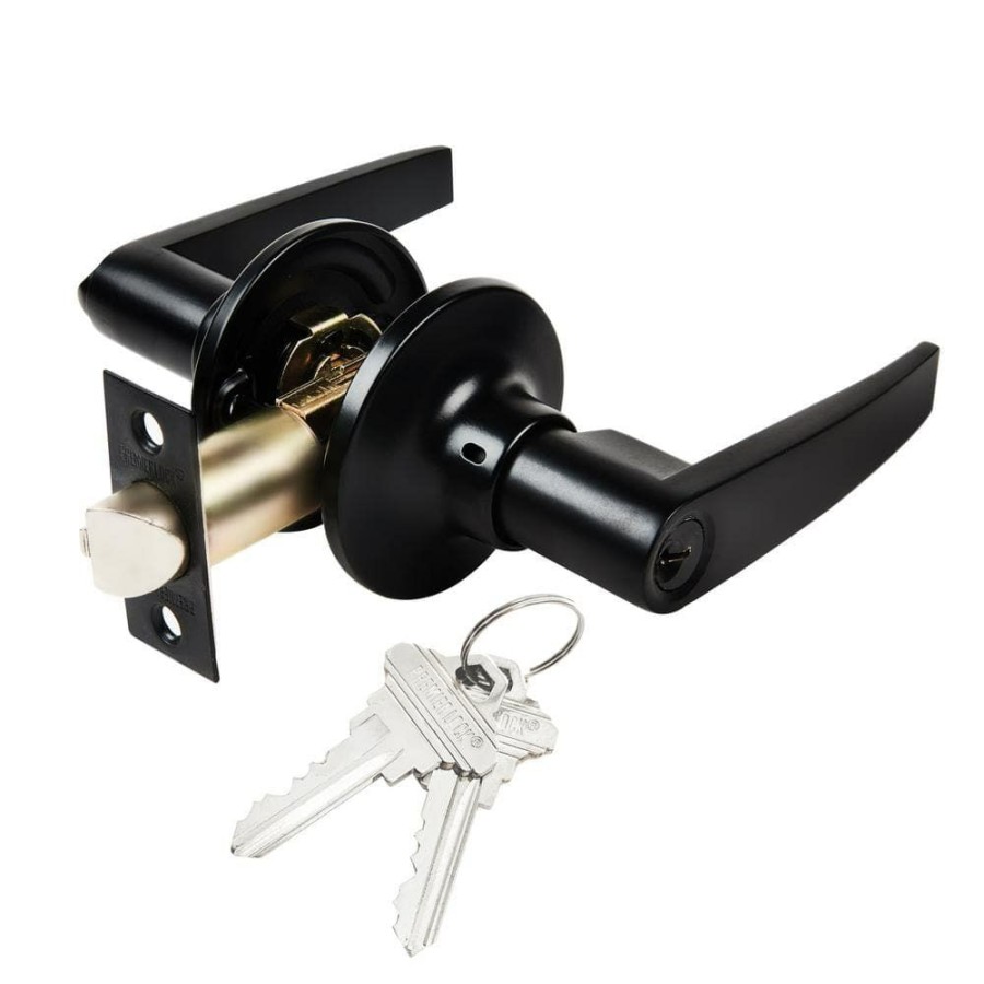 Door Hardware * | Flash Sale Premier Lock Matte Black Light Commercial Duty Entry Door Lever Lock Set With 2 Keys