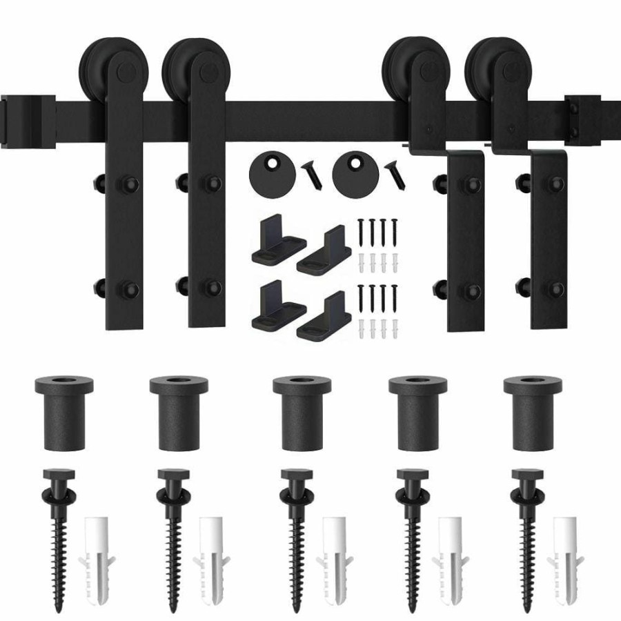 Door Hardware * | Brand New Winsoon 6 Ft./72 In. Single Track Bypass Sliding Barn Door Hardware Kit For Double Doors Low Ceiling