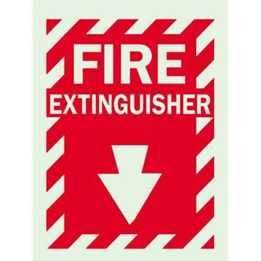 Signage * | Hot Sale Brady 14 In. X 10 In. Glow-In-The-Dark Self-Stick Polyester Fire Extinguisher With Arrow Sign