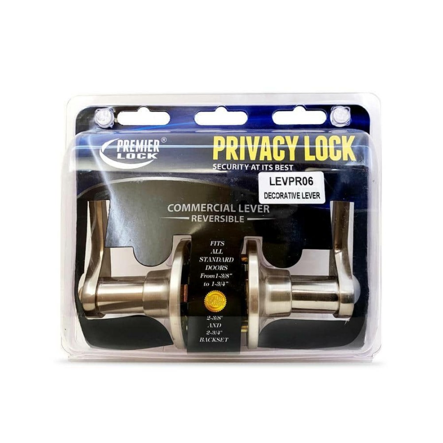 Door Hardware * | Wholesale Premier Lock Satin Nickel Decorative Privacy Door Lever Lock Set