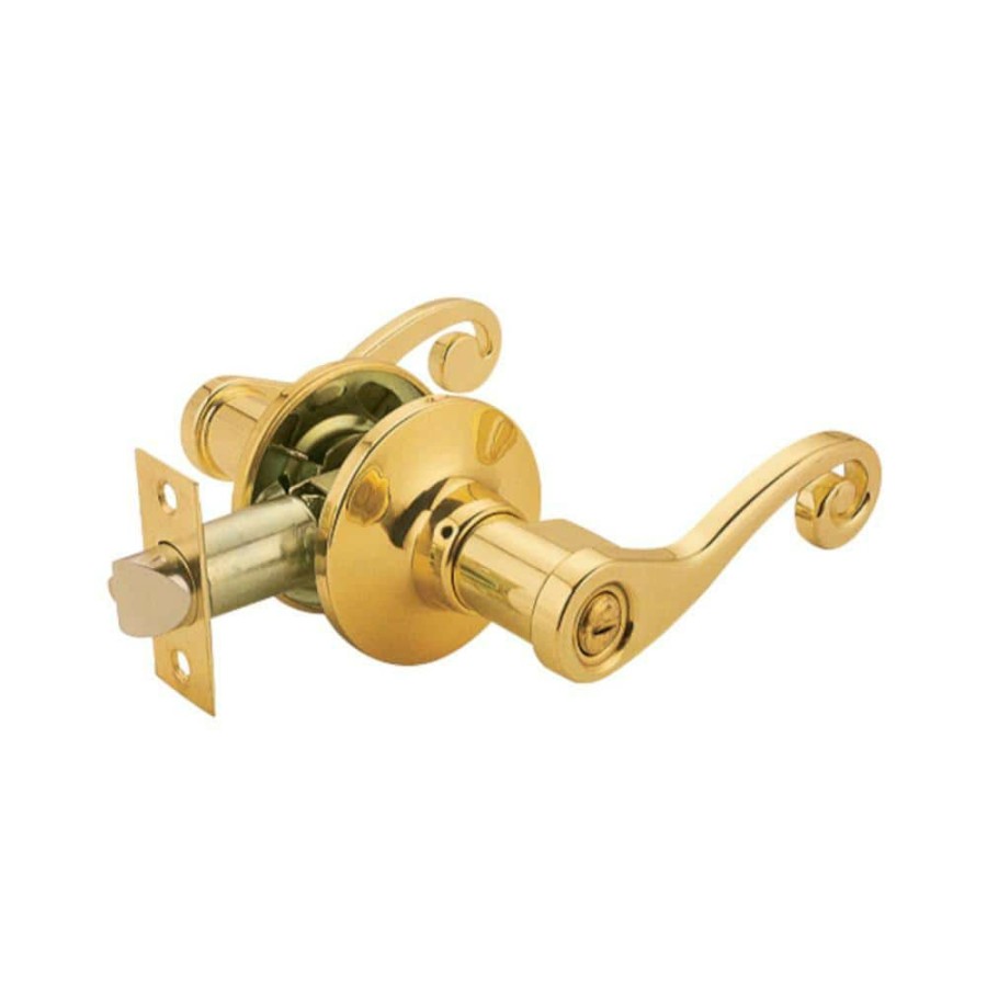 Door Hardware * | Best Reviews Of Premier Lock Polished Brass Decorative Privacy Door Lever Lock Set