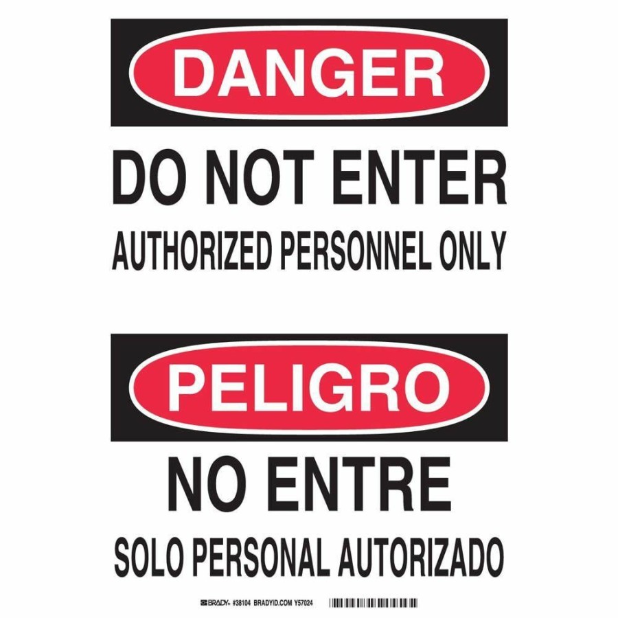 Signage * | Budget Brady 14 In. X 10 In. Plastic Danger Do Not Enter Authorized Personnel Only English/Spanish Osha Sign