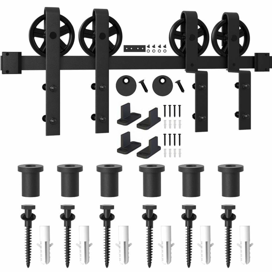 Door Hardware * | Best Deal Winsoon 9 Ft./108 In. Single Track Bypass Barn Door Hardware Double Doors Kit, Heavy-Duty Sliding 1 Track Big Wheel Roller