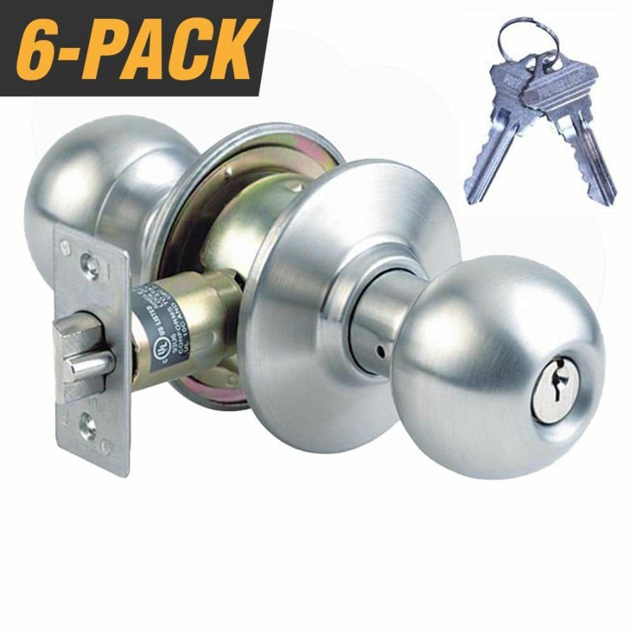 Door Hardware * | Flash Sale Premier Lock Stainless Steel Grade 2 Storeroom Door Knob With 12 Sc1 Keys (6-Pack, Keyed Alike)