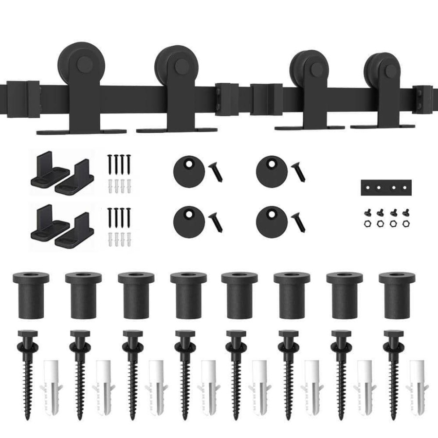 Door Hardware * | Best Sale Winsoon 10 Ft. /120 In. Top Mount Sliding Barn Door Hardware Track Kit For Double Doors With Non-Routed Floor Guide