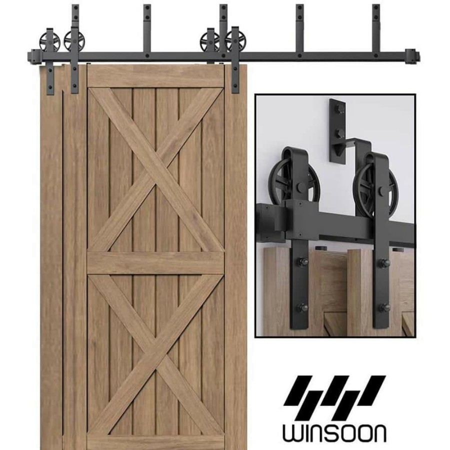 Door Hardware * | Best Reviews Of Winsoon 10 Ft./120 In. Sliding Bypass Barn Door Hardware Track Kit For Double Doors With Non-Routed Floor Guide