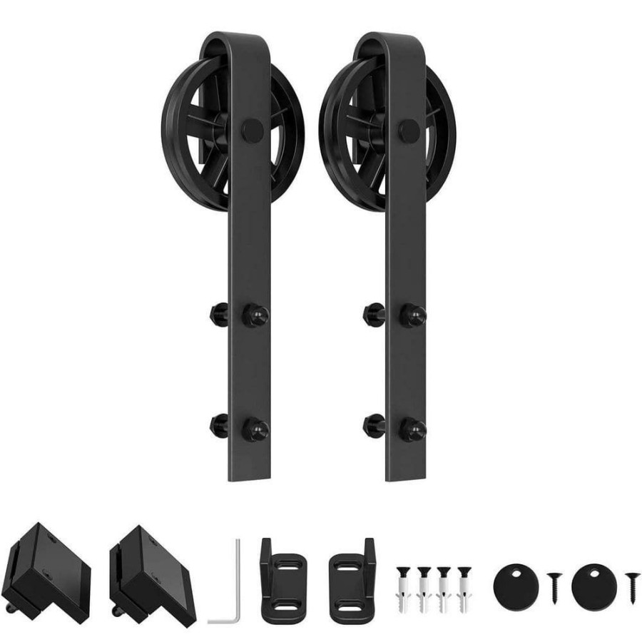 Door Hardware * | Best Pirce Winsoon Black Antique Roller Kit For Sliding Barn Door Hardware System (Big Spoke Shape Design)