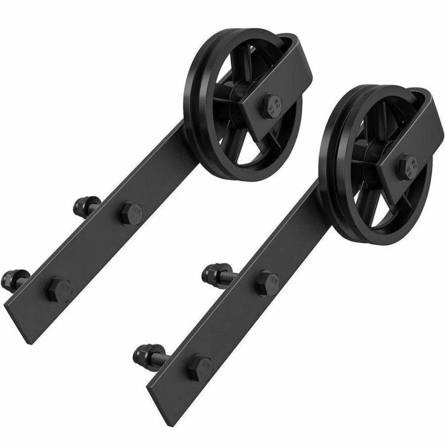 Door Hardware * | Best Pirce Winsoon Black Antique Roller Kit For Sliding Barn Door Hardware System (Big Spoke Shape Design)