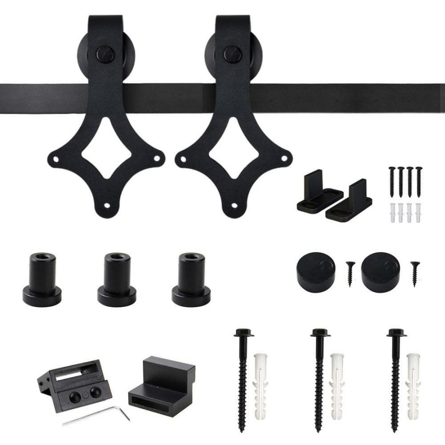 Door Hardware * | New Winsoon 4 Ft./48 In. Rail Frosted Black Steel Sliding Barn Door Hardware Kit For Single Door With Non-Routed Floor Guide