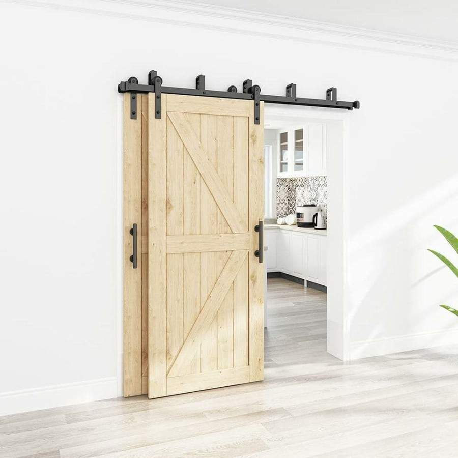 Door Hardware * | New Winsoon 8 Ft./96 In. Black Bypass Sliding Barn ...