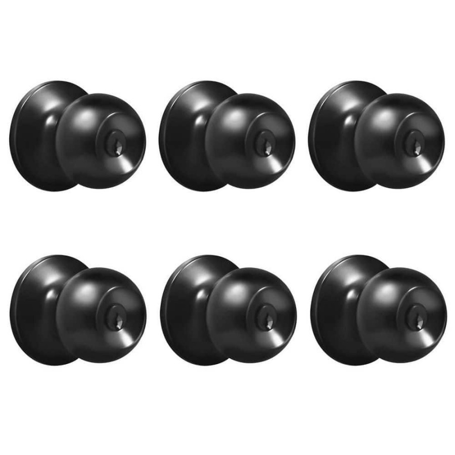 Door Hardware * | Discount Premier Lock Matte Black Entry Door Knob With 12 Kw1 Keys Keyed Alike (6-Pack)