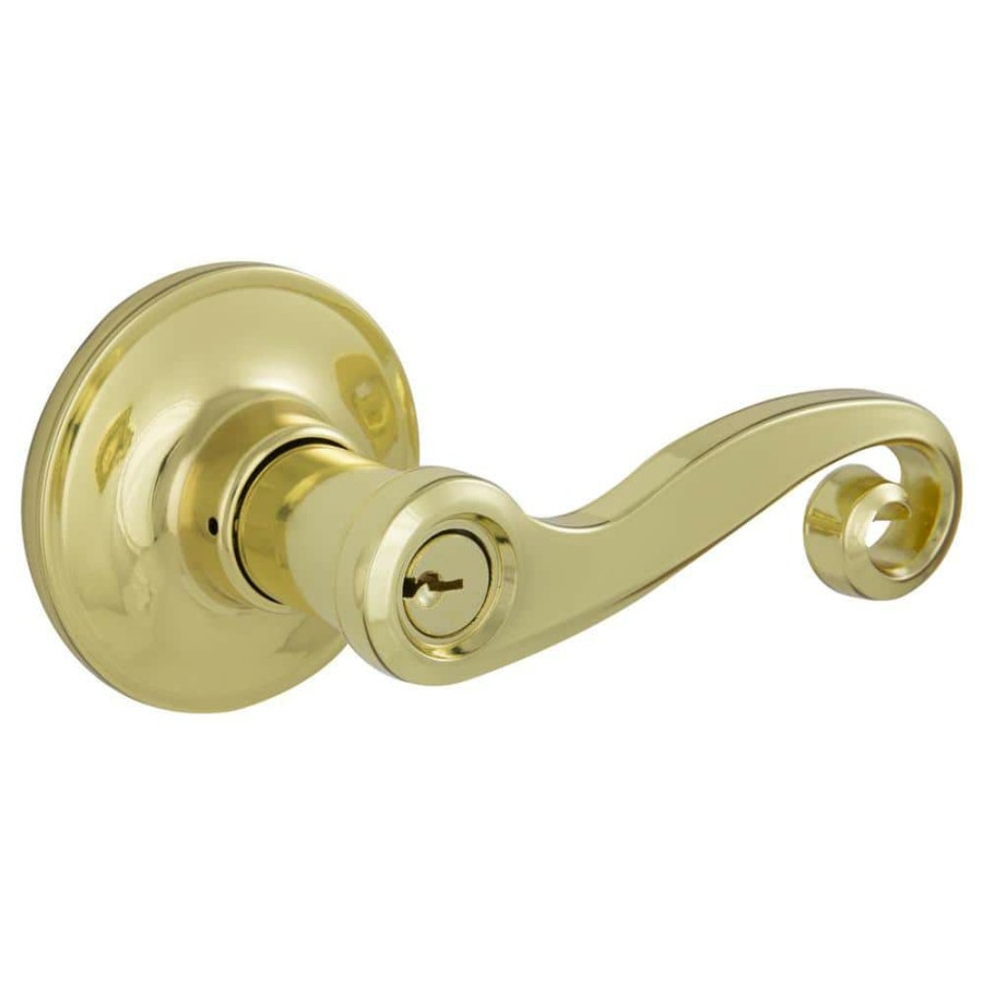 Door Hardware * | Outlet Essentials By Schlage Acton Bright Brass Keyed Entry Door Handle