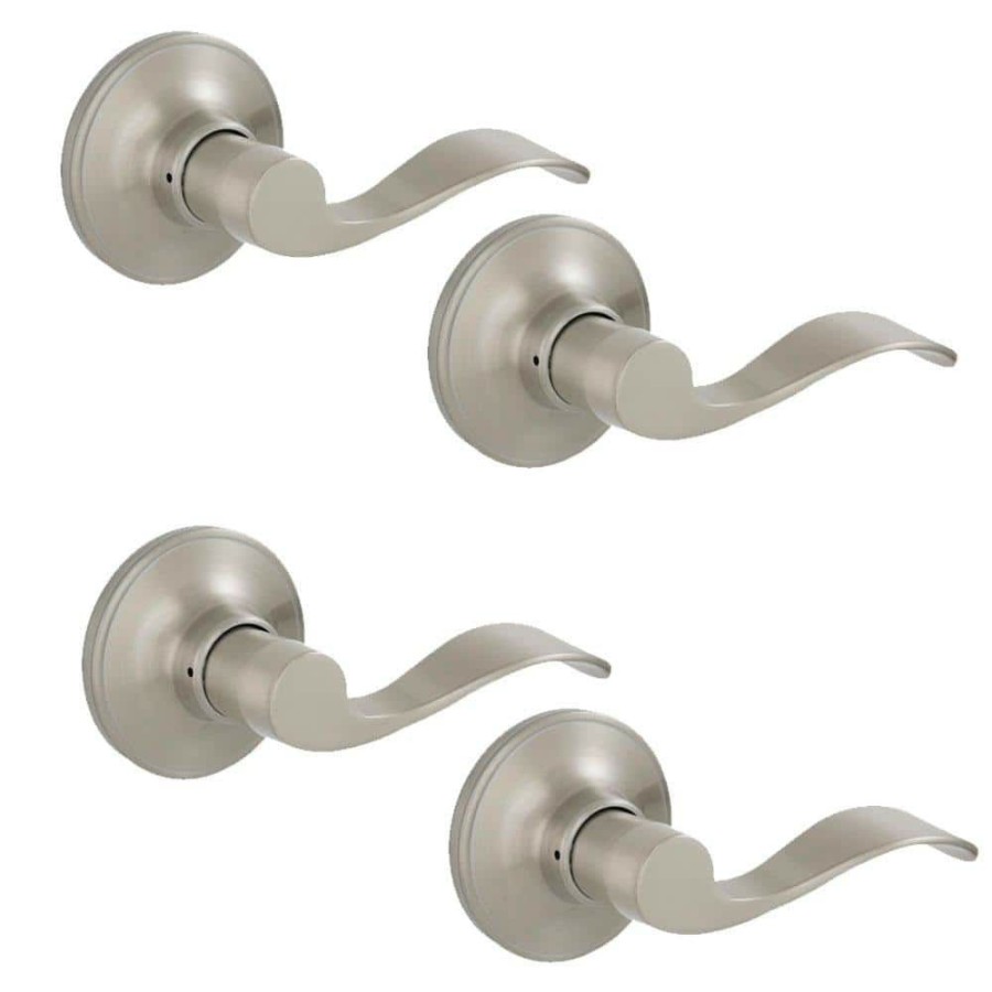 Door Hardware * | Cheapest Essentials By Schlage Millstreet Satin Nickel Passage Hall/Closet Door Lever (4-Pack)