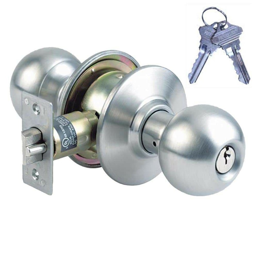 Door Hardware * | Cheapest Premier Lock Stainless Steel Grade 2 Storeroom Door Knob With 2 Sc1 Keys