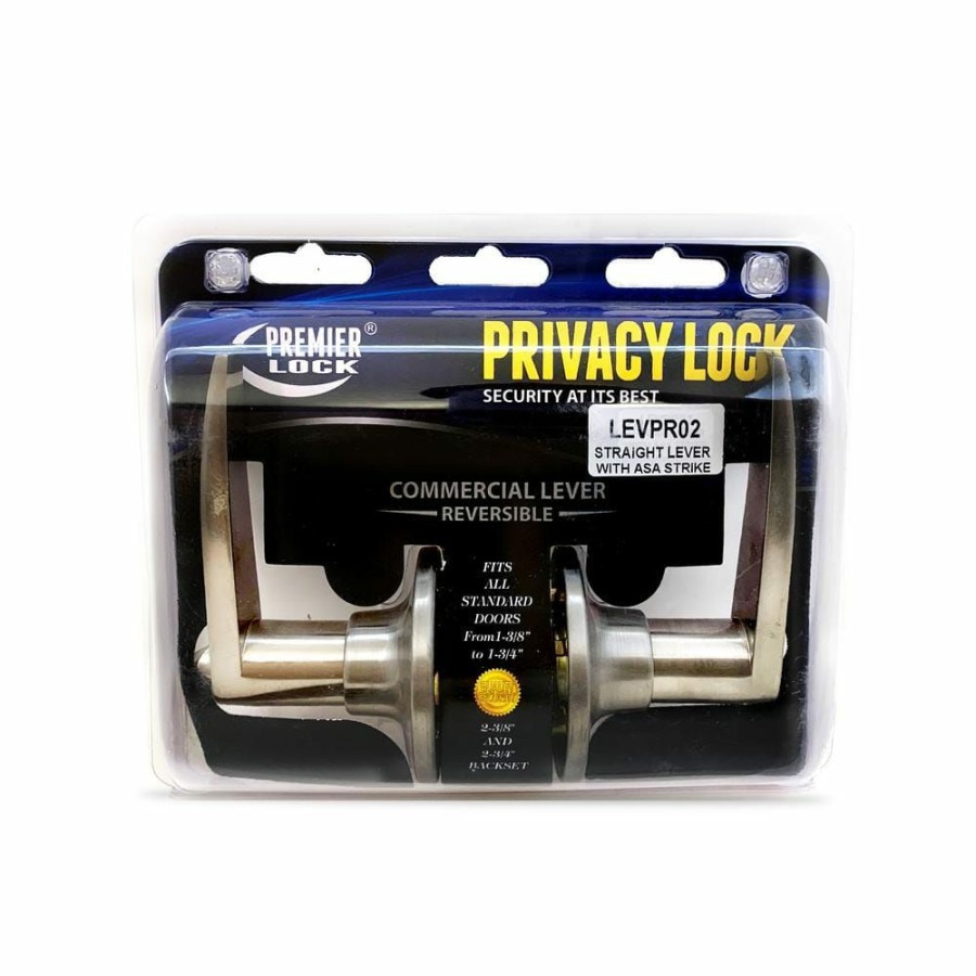 Door Hardware * | Buy Premier Lock Satin Nickel Privacy Door Lever Lock Set With 2 Keys