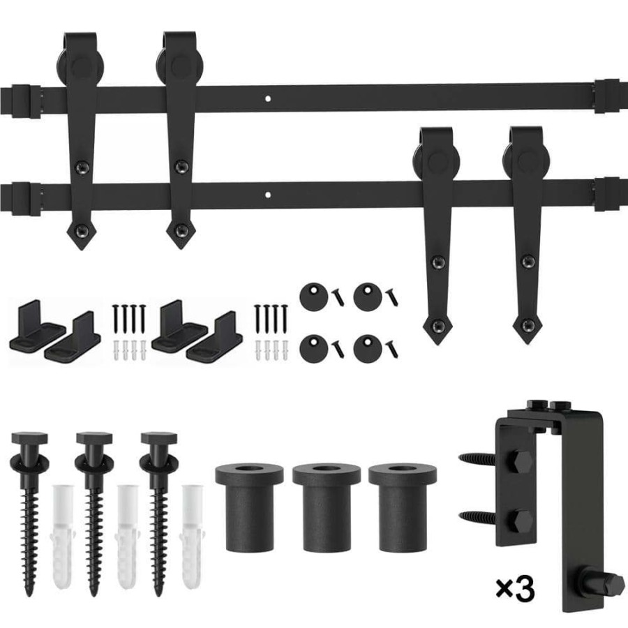 Door Hardware * | Best Sale Winsoon 4 Ft./48 In. Country Style Bypass Steel Sliding Barn Wood Door Hardware Roller Track Kit For Wood And Concrete Wall