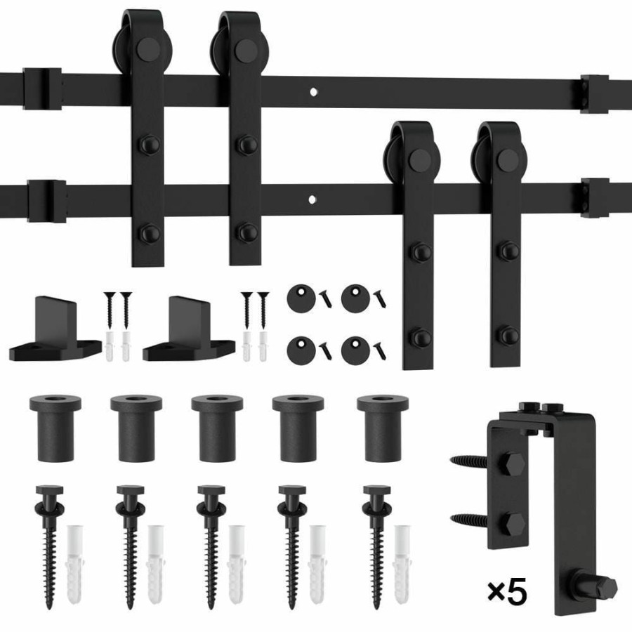 Door Hardware * | Outlet Winsoon 6.6 Ft./79 In. Powder Coated Black Heavy-Duty Bypass Double Door Sliding Barn Door Hardware Classic Design Roller