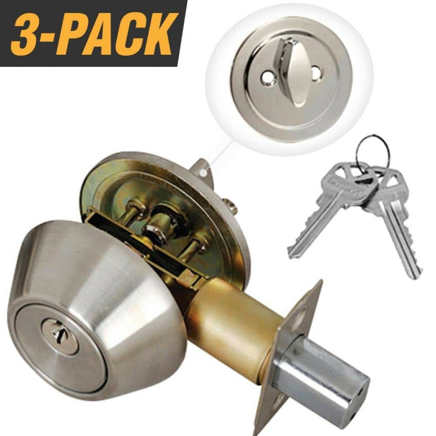 Door Hardware * | Discount Premier Lock Stainless Steel Entry Door Lock Single Cylinder Deadbolt With 6 Kw1 Keys (3-Pack, Keyed Alike)