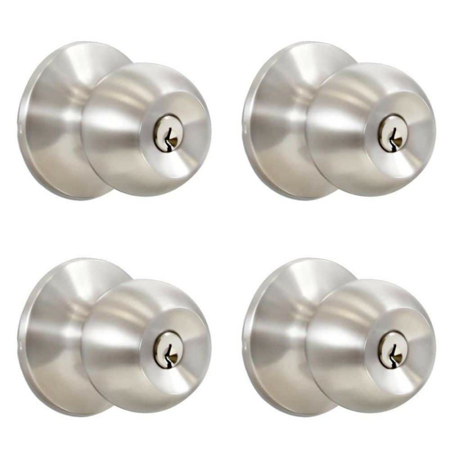 Door Hardware * | Best Deal Premier Lock Stainless Steel Entry Door Knob With 8 Kw1 Keys Keyed Alike (4-Pack)