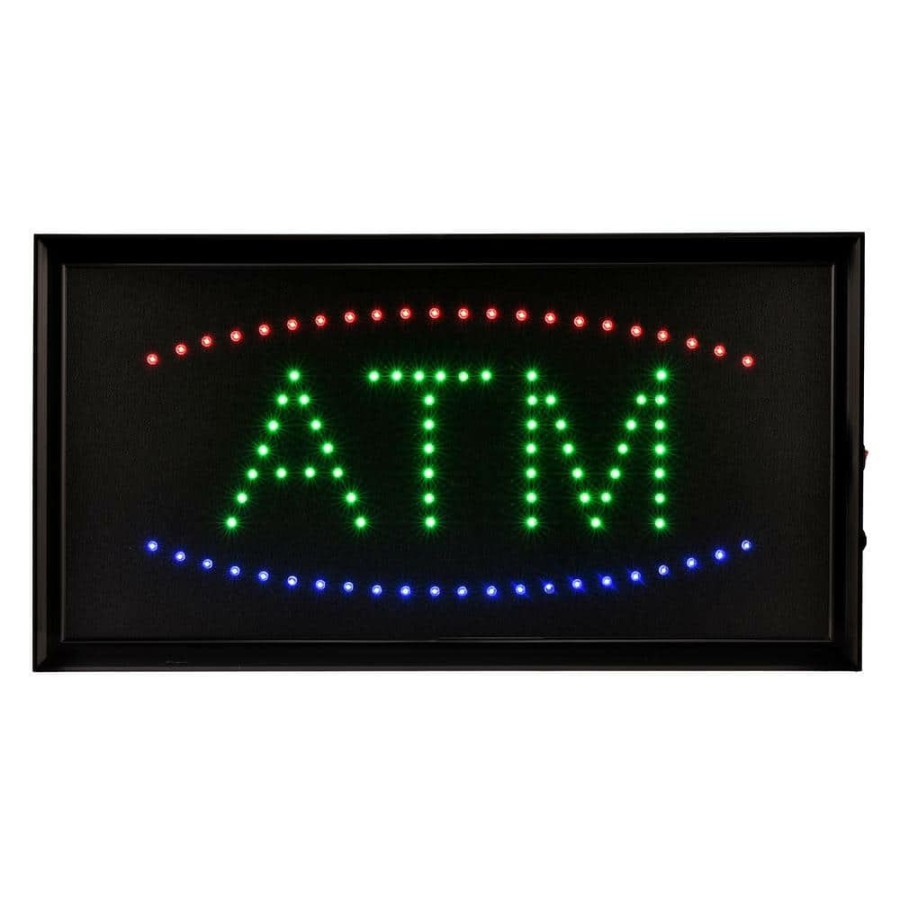 Signage * | Best Sale Alpine Industries 19 In. X 10 In. Led Rectangular Blue And Green Atm Sign With 2 Display Modes