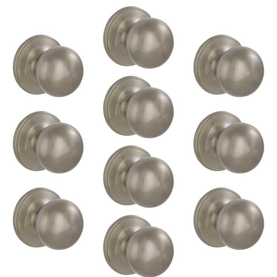 Door Hardware * | Hot Sale Essentials By Schlage Jeffir Satin Nickel Passage Hall/Closet Door Knob (10-Pack)