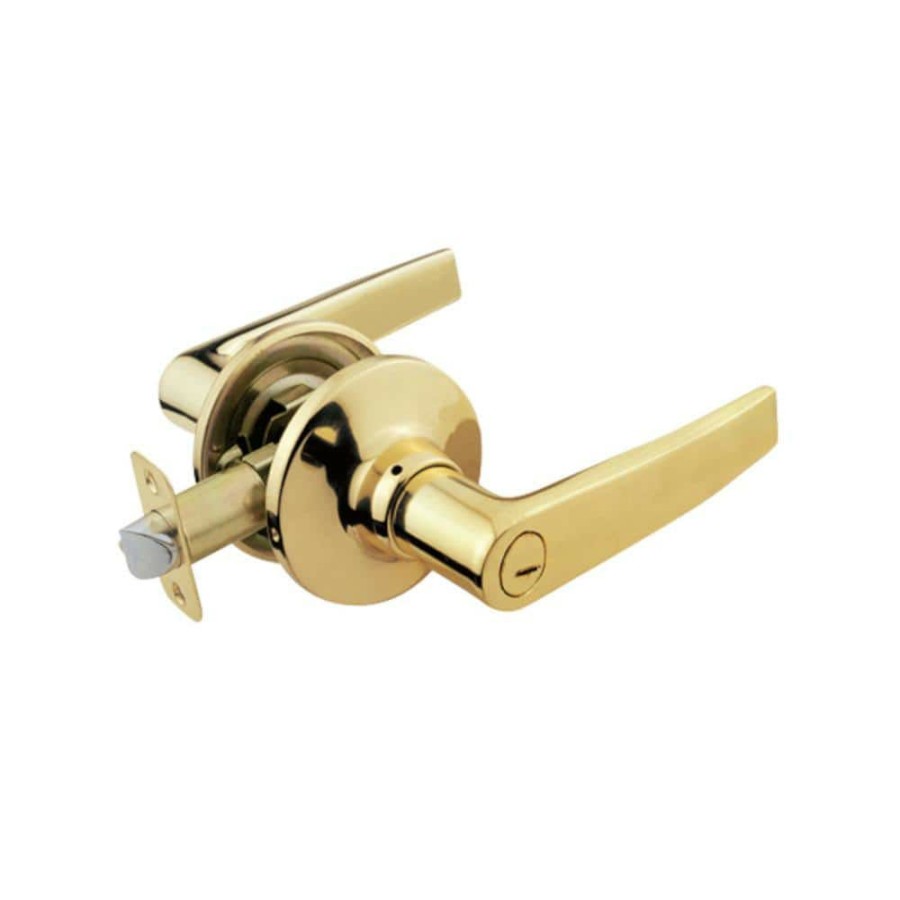 Door Hardware * | Buy Premier Lock Polished Brass Privacy Door Lever Lock Set With 2 Keys