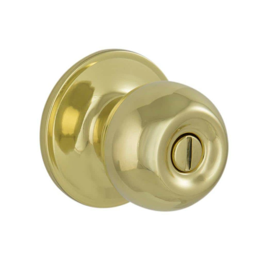 Door Hardware * | Coupon Essentials By Schlage Morrow Bright Brass Privacy Bed/Bath Door Knob