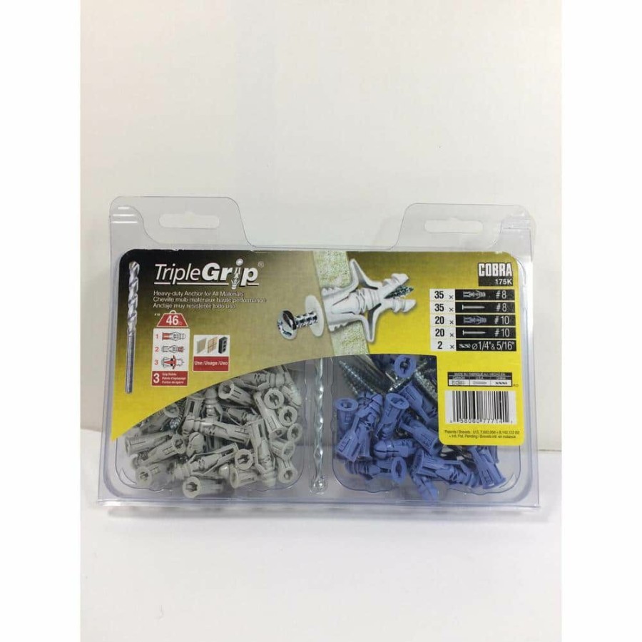 Fasteners * | Wholesale Triple Grip #8 X 1-1/4 In. And #10 X 1-1/2 In. Anchors With Screws (57-Pack)