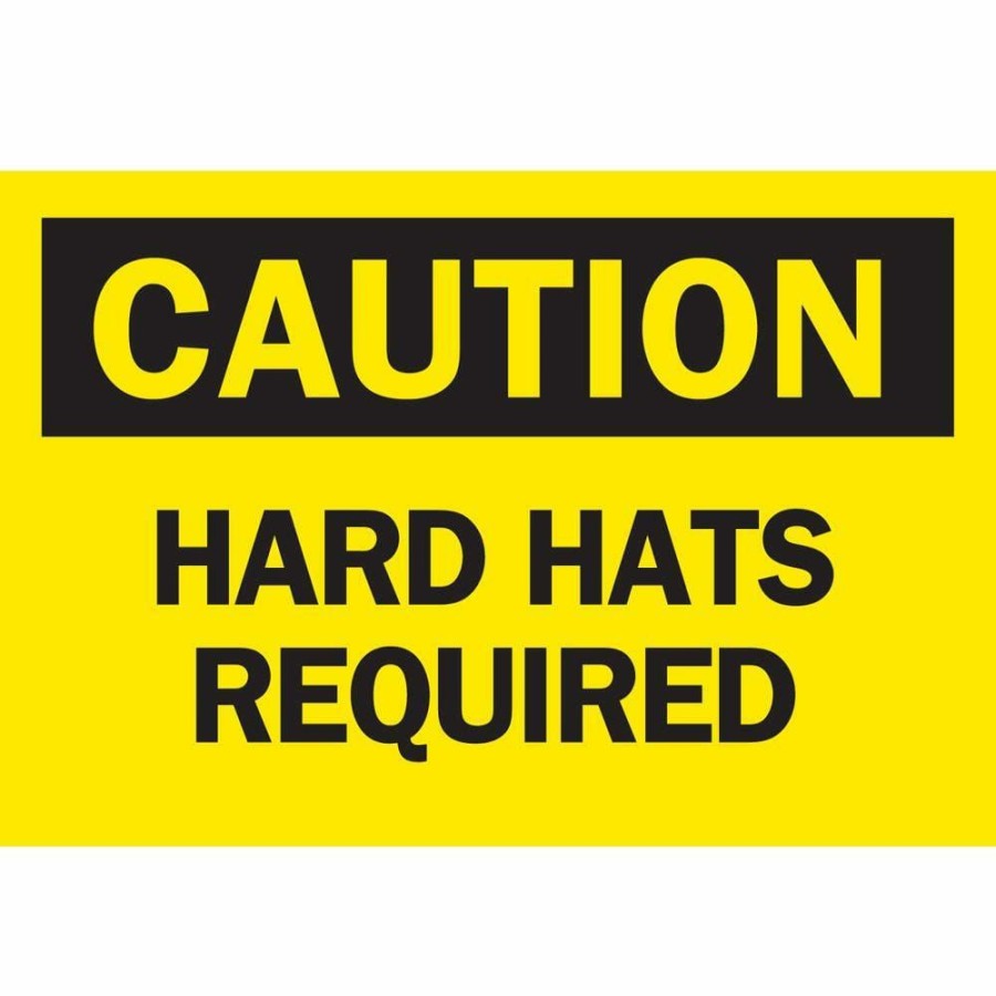 Signage * | Flash Sale Brady 10 In. X 14 In. Plastic Caution Hard Hats Required Osha Safety Sign