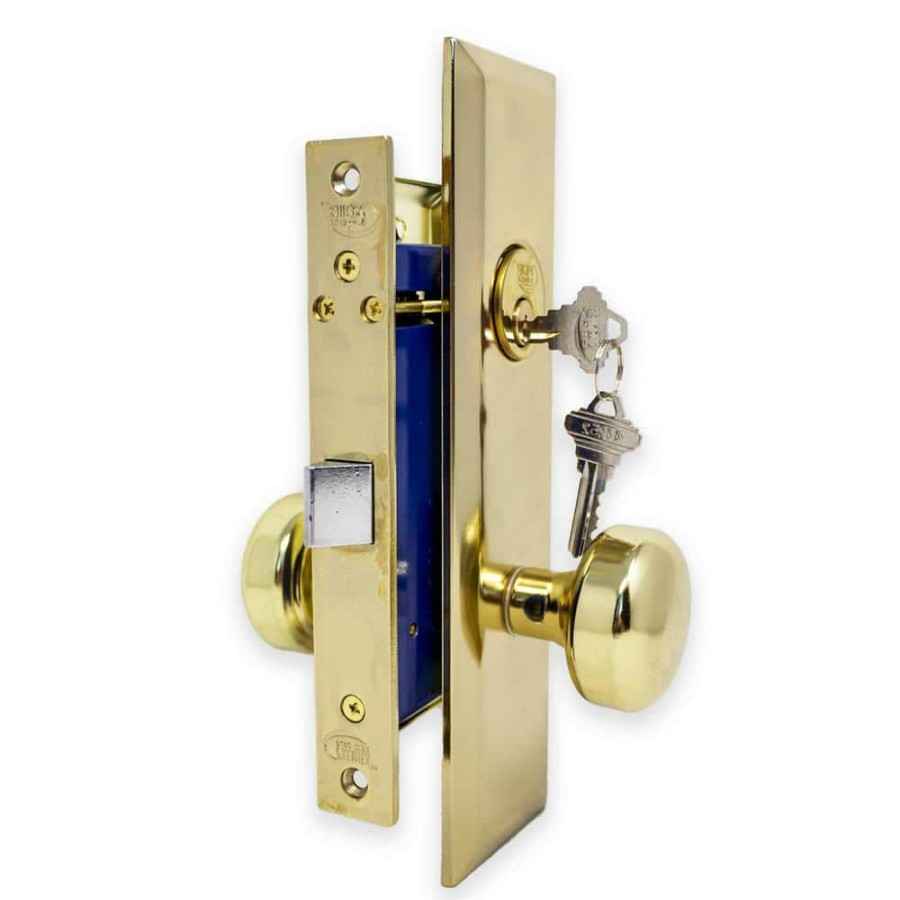 Door Hardware * | Best Pirce Premier Lock Brass Vestibule Mortise Entry Right Hand Knob Combo Pack