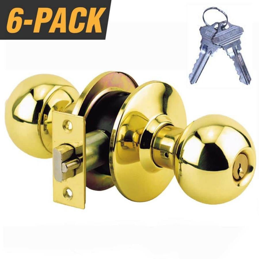 Door Hardware * | Outlet Premier Lock Brass Grade 2 Storeroom Door Knob With 12 Sc1 Keys (6-Pack, Keyed Alike)