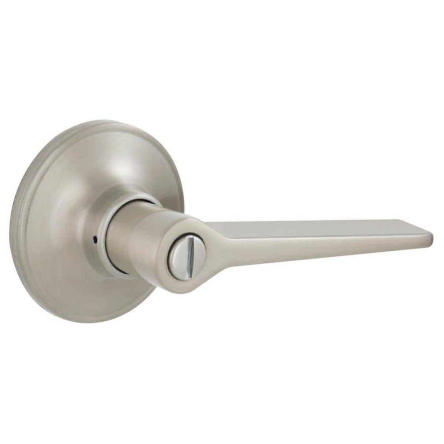 Door Hardware * | Wholesale Essentials By Schlage Vining Satin Nickel Privacy Bed/Bath Door Handle