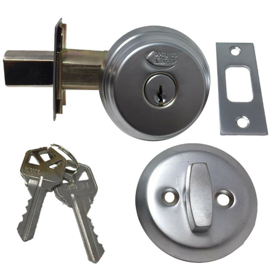 Door Hardware * | Discount Premier Lock Satin Chrome Arrow Style Door Lock Single Cylinder Deadbolt With 2-3/8 In. Latch And 2 Kw1 Keys