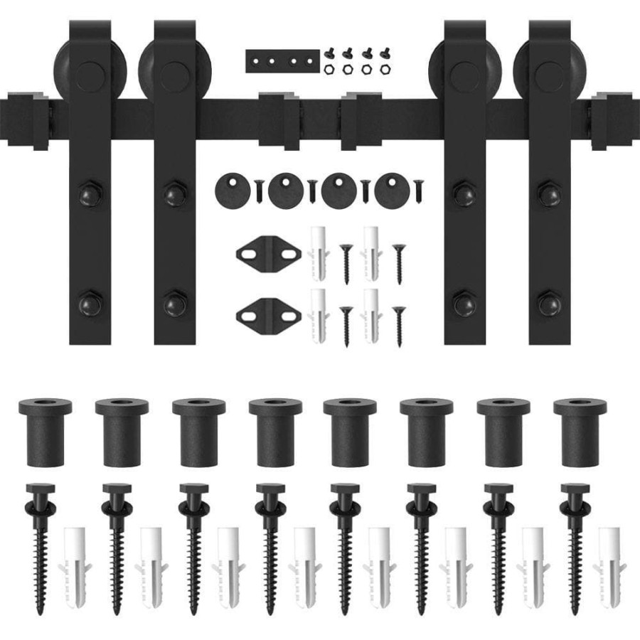 Door Hardware * | New Winsoon 10 Ft./120 In. Frosted Black Sliding Barn Door Hardware Track Kit For Double Doors With Non-Routed Floor Guide