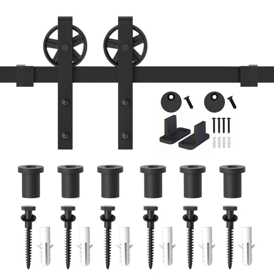 Door Hardware * | Flash Sale Winsoon 7.5 Ft. /90 In. Frosted Black Sliding Barn Door Track And Hardware Kit For Single With Non-Routed Floor Guide