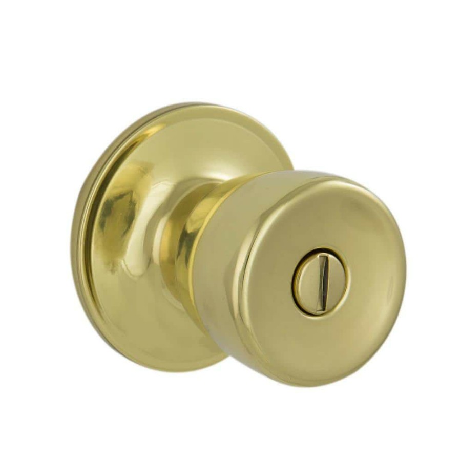 Door Hardware * | Best Reviews Of Essentials By Schlage Brill Bright Brass Privacy Bed/Bath Door Knob